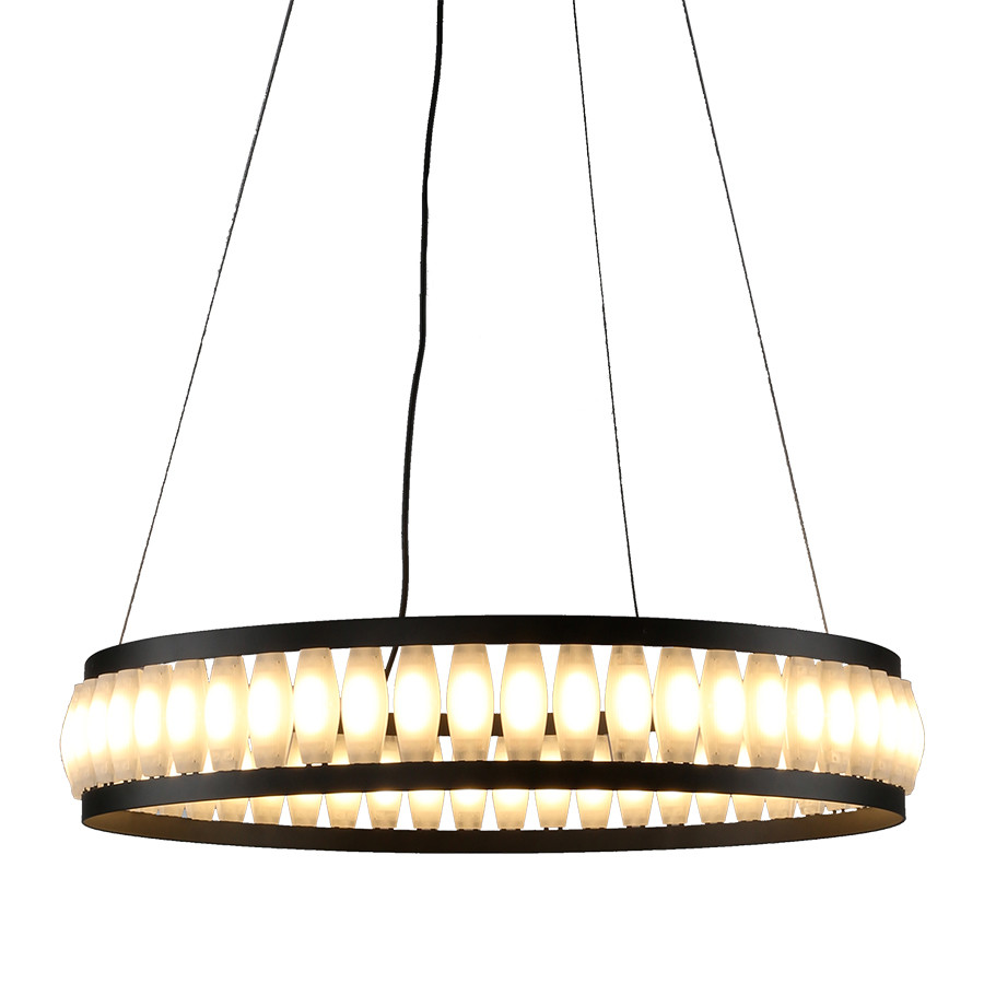 LUSTRE LED 42W 3000K NOIR+OPALE D500 H1500