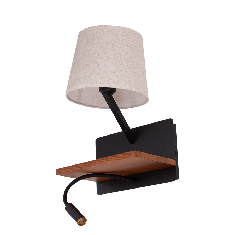 APPLIQUE E27 + LED 2W MÉTAL NOIR +BOIS + FABRIC L260 H550